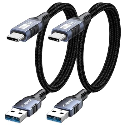 USB A to USB C Data Cable 1.5ft 2Pack, 10Gbps USB3.2 Gen 2 Data Transfer & 3A Charging Short USB Type C Cord for Android Auto Car Carplay iPhone 17/16/15 Galaxy S25/24 Pixel 9/8/7 External SSD Laptop