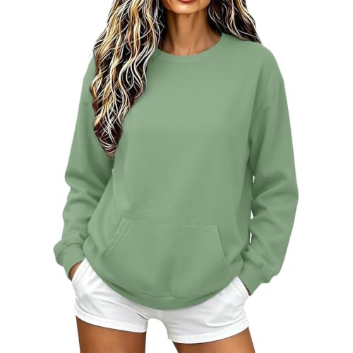 Image of Ladies Sweatshirts without Hood Cotton Jumpers with Kangaroo Pocket S-4XL