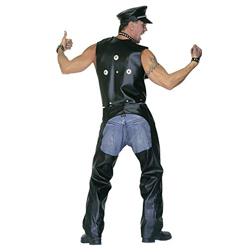 Chaps noires simili cuir M protection et fermeture zippée jambe