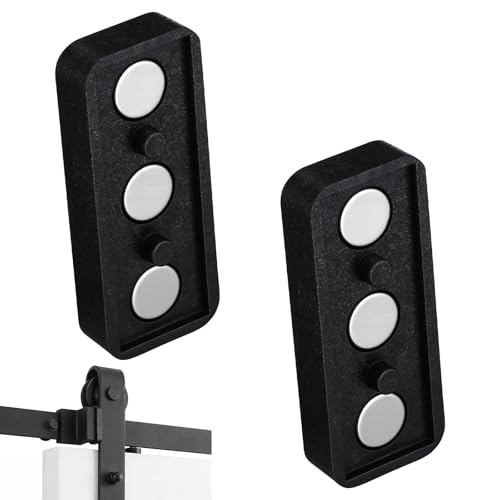 LEIFIDE 2 Pack Magnetic Barn Door Stopper Strong Magnet Silent Door Stop Doors Stop for Sliding Barn Doors Fits 1.57in / 40mm Flat Track Black Hardware Replacement