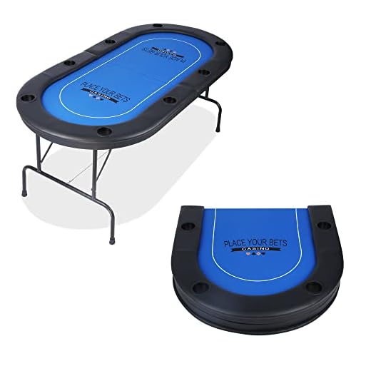 Vilobos Poker Table Foldable 6-8 Players Folding Poker Table Fully Assembled Casino-Style Texas Hold'em Poker Table with Faux Leather Padded Rails and Cup Holders, Blue