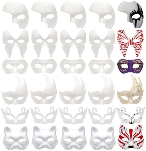Nicunom 30 Pack Paper Mache Art Masks, DIY Blank Masks Paintable for Art Party Mardi Gras Cosplay Halloween Christmas