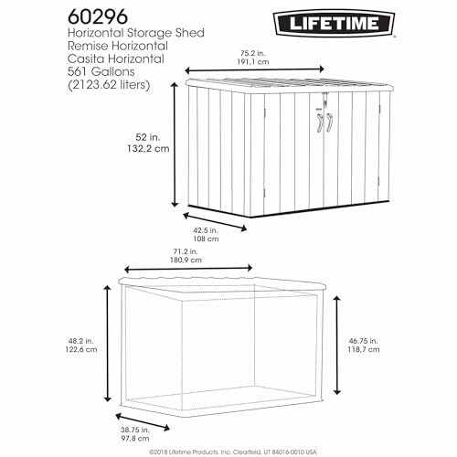 LIFETIME Horizontal Outdoor Storage Shed, Weather Resistant Resin Storage Can Fit Two Large Garbage Cans, Lockable Doors, Spring‑Hinge Lid, Low‑Maintenance Backyard Utility Shed - Image 9