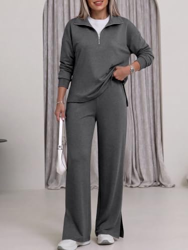 ANRABESS Two Piece Sets for Women Half Zip Sweatsuits,Dark Gray,XL — view 6
