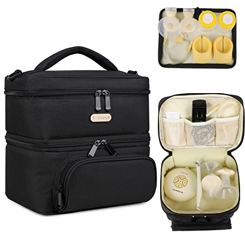 V-COOOL Wearable Breast Pump Bag, Carrying Tote Pump Bag Adjustable Velcro Compatible with Breast Pumps for Elvie Willow Medela Momcozy, Pump Parts Wet Bag Mat(Only Black Bag)