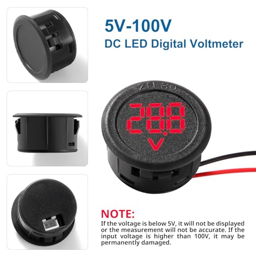 VooGenzek 4 Stücke DC 5-100V DC Digital Voltmeter, 2 Drähte Spannungsmesser 3-Digit LED Anzeige, mit Anti Konnection Schutz, für Autos Fahrzeuge Motorräder Boote, Mehrfarbig