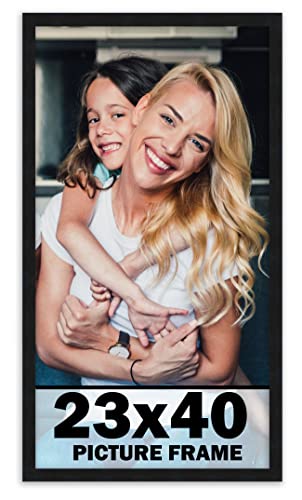 23X40 Frame Black Picture Frame - Complete Modern Photo Frame Includes Uv Acrylic Shatter Guard Front, Acid Free Foam Backing Board, Hanging Hardware Wood Wall Frames For Family Photos - No Mat #TOP11