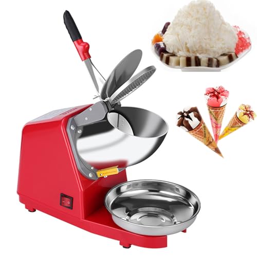 Tritaghiaccio Commerciale, 68 Kg/h, Macchina per Ghiaccio Tritato con Doppie Lame, Facile da Pulire, Macchina Elettrica per Ghiaccio Tritato da 300 W per Uso Domestico e Commerciale,Red