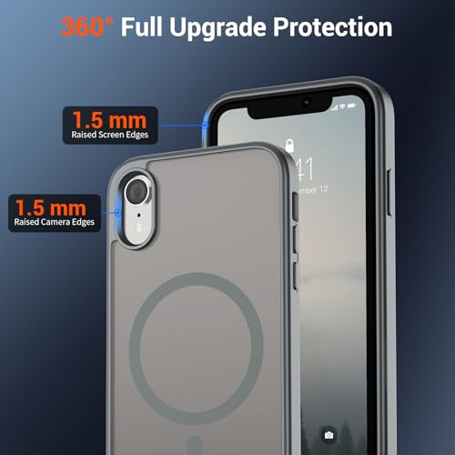 Image of SUPFINE Magnetic for iPhone XR Phone Case Gray | With Screen Protector, Translucent Matte, Compatible with MagSafe, Military Grade Drop Proof, Rugged Shockproof Protective
