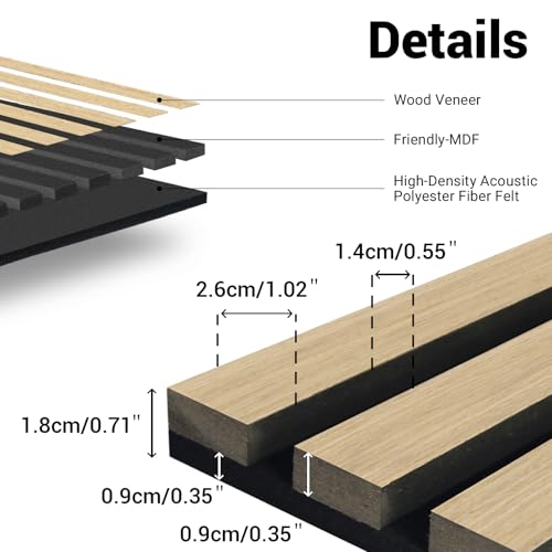 JUWEI DIRECT Wood Slat Acoustic Panels – 3D Textured Wall Panels for Noise Reduction & Modern Decor, Soundproof Panels for Bedroom, Office & Home Theater (13# Classic Oak1, 47.2 x 23.6 x 0.7 inches)