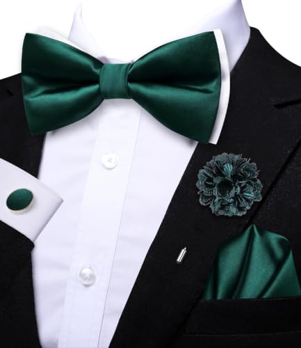 Image of Dubulle Mens Paisley Striped Bowtie Set Pre-tied Bowtie for Men and Pocket Square Set Wedding Business