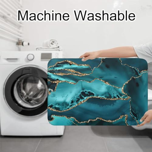 Badvorleger Set Dunkelgrünes Marmormuster Badgarnitur 3 Teilig, Bodenvorleger U-förmiger WC-Vorleger WC-Deckelbezug, rutschfest, Waschbar für Badewanne, Dusche, Badezimmer – Bild 8