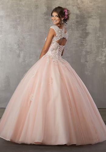Laces Tulle Quinceanera Dress Appliques Beaded Sequins V-Neck Ball Gown Prom Dresses ZS082