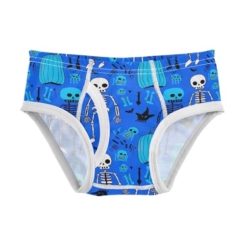 CHIFIGNO Boys Cotton Underwear Soft Briefs Breathable Underwear Briefs for Toddler Boys, Cute Skeletons Pumpkins Blue