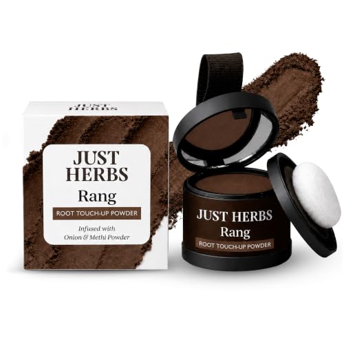 Image of Just Herbs Rang Root Touch-Up Powder - Brown | Covers Grey Hair & Bald Spots Instantly | Beard Touch Up Powder | Infused with Vitamin E, Methi and Onion Powder|4g