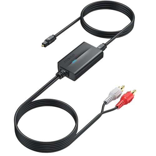 AUTOUTLET Convertisseur audio analogique à numérique Convertisseur RCA vers SPDIF Toslink Adaptateur 1,1 m RCA mâle + 1 m Câble optique pour TV, DVD, CD, lecteur...