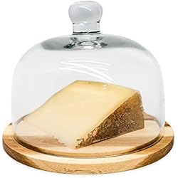 NERTHUS FIH 548 Quesera con Tapa De Cristal y Base de Madera, Vidrio, Transparente