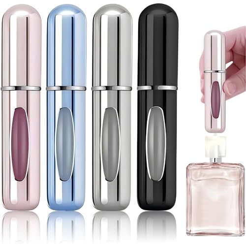 Wormeer 5ml Perfume Atomiser Bottle - Leakproof Metal - Premium Travel Perfume Travel Bottle with Bottom - Fill Design, 4 Gloss Colours for Gym, Airplane & Daily Use