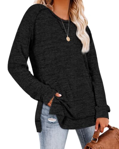 Image of Aokosor Womens Sweaters Long Sleeve Shirts Lightweight Side Split Tunic Tops for Leggings Trending Now 2023