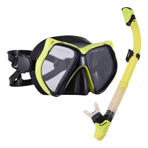 Tbest Máscara de Snorkel, Juego Completo de Buceo Seco con una Visión Alta y Clara para Adultos, Fácil de Ajustar y Usar, Hecho con Material de Silicona de Grado Alimenticio (Amarillo Negro)