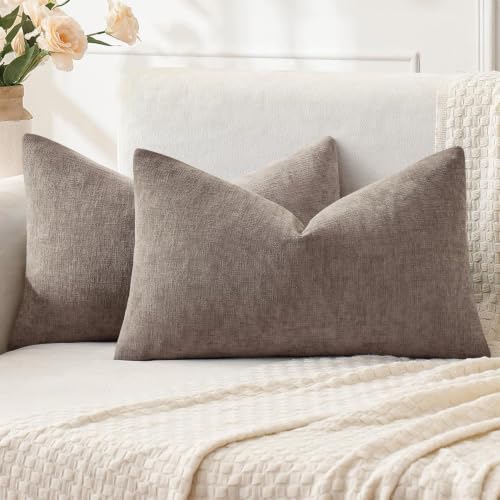 MIULEE Brown Chenille Couch Lumbar Throw Pillow Covers, 12x20