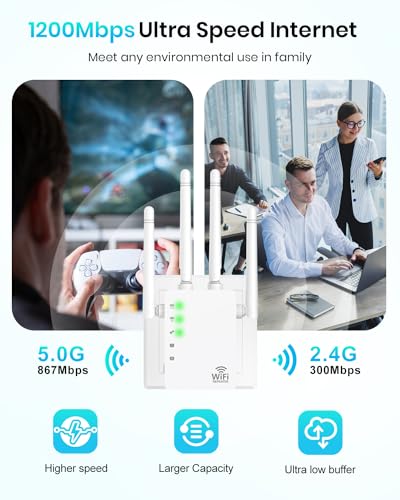 360° Full Coverage (12,880 Sq.ft),1200Mbps Dual Band WiFi Extender Signal Booster, WiFi Extender with 105-Device Support, 1-Tap Setup ane one Ethernet Port - Thumbnail 6