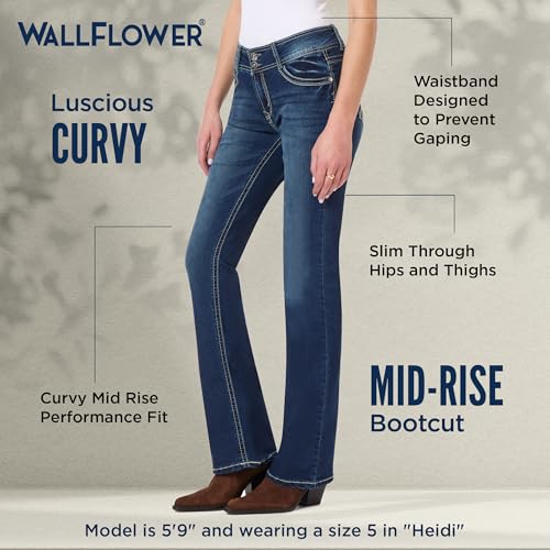 Image of WallFlower Luscious Curvy Bootcut Jeans for Women, Mid-Rise Insta Stretch Denim, Size-Inclusive Juniors Jeans