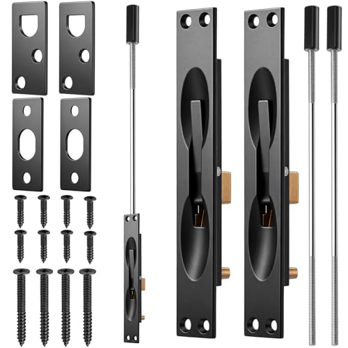 Image of Blulu 2 Pcs Solid Brass Extension Flush Bolt with Rod 11-3 /4 Inch, 1 inch W x 6-3 /4 inch H Flush Bolt for Metal Hollow Doors & Wood Doors, Black