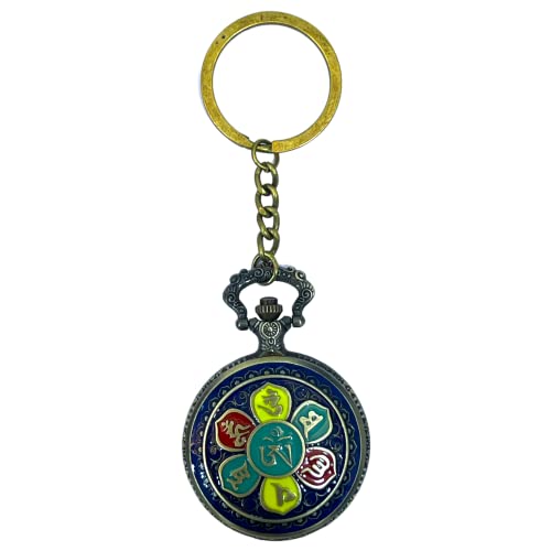 Image of AUGEN Premium Pocket Watch Metal Keychain TibetanPrayer-4 Retro Vintage for Gifting With Key Ring Anti-Rust (Pack Of 1)