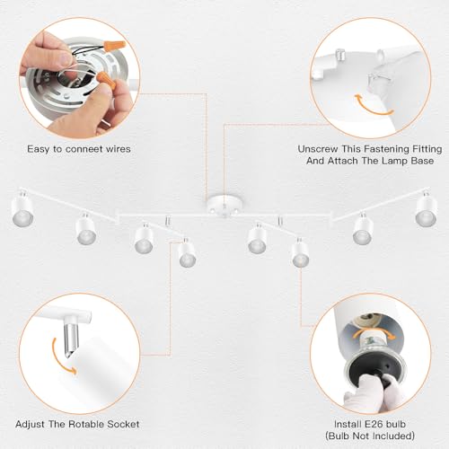 White Track Lighting Fixture Ceiling, Modern Track Light Fixtures Kitchen, 8-Light Rotatable LED Track Lights, Semi Flush Wall Sconces Lighting for Dining Room/Hallway(GU10 Socket, Bulb Not Included) by Bricosmocon - Image 4