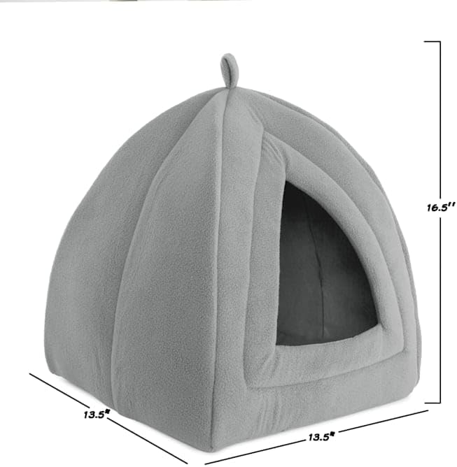 PETMAKER Igloo Soft Indoor Enclosed Covered Tent/House with Removable Grey Cushion Bed for Cats, 13.5" L X 13.5" W X 16.5" H, .85 LB