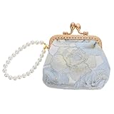 LIFKOME Vintage Handtasche Mit Perlenhandle Elegante Abend-Clutch Für Hochzeiten Und Events Bestickt Mit Floralen Motiven Für Damen Und Mädchen Kleine Geldbörse Im Chinesischen -Stil