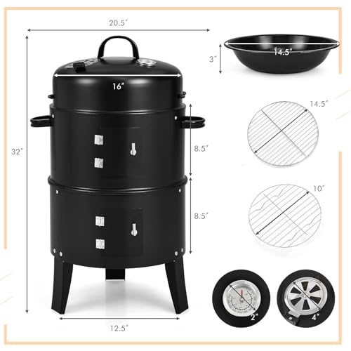 Romuss SYH0249 18 Inch Heavy-Duty Steel Charcoal Smoker - 3In1 Vertical Heavy Duty Round Charcoal Bbq Smoker Grill thumb #4