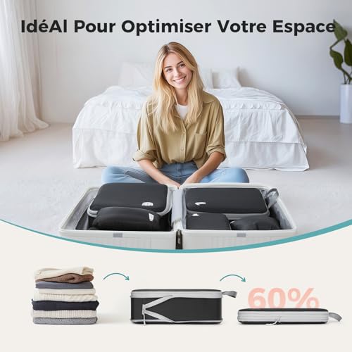 8 pièces Packing Cubes Compression, Organisateur Valise Organisateur de Voyage Rangement Valise Bagage Sac Compression pour Sac à Dos – vue 4