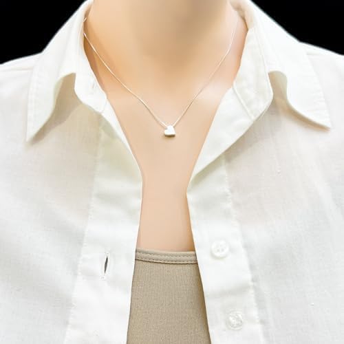 Alexandreasjewels Tiny Silver Heart Necklace, 925 Sterling Silver Delicate and Dainty Floating Heart Necklace - Heart Jewelry Gift for Mom, Wife, Daughter (14 inches plus 2-inch extender)