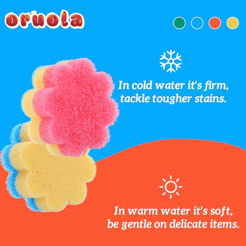 Image of Oruola 3pcs Flower Sponges, Dual-Sided Temperature Scrubbies for Dishes | Flower Kitchen Scrub Pads, Dish Washing Sponge,Dual-Sided Temperature Scrubby Sponges for Dish Bathroom Kitchen Washing Plus