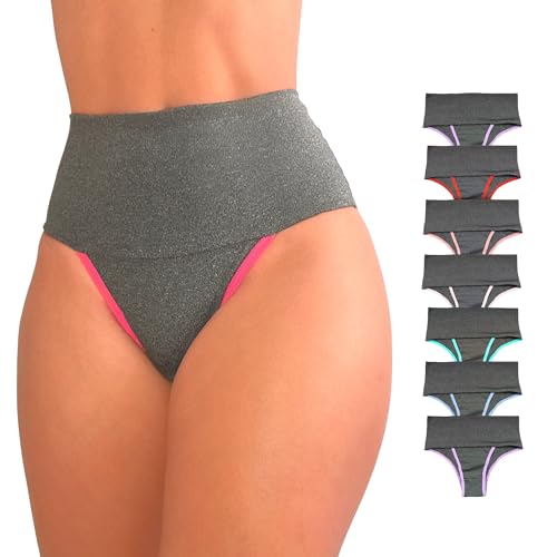 Kit 7 Calcinha Modeladora Cós Alto - Compressão para Barriga, Cintura Alta, Sem Costura, Forro 100% Algodão, Atacado - Cinza P - VIÉRE