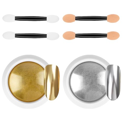 LOPHE Chrome Nail Powder, 2 Stück Glitzer-Nagelpuder-Set, Metallisches, spiegelndes Chrom-Nagelpulver, Holografisches Chrompulver mit Spiegeleffekt， Geeignet für Nagelstudios zum Selbermachen