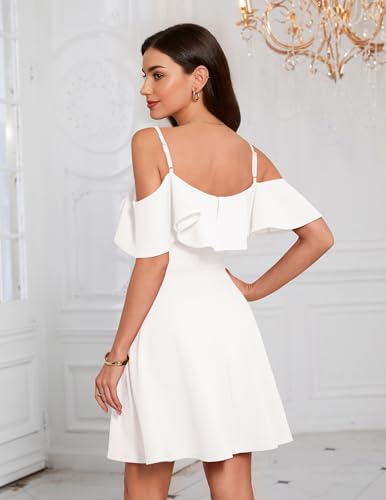 Bbonlinedress White Off The Shoulder Cocktail Dress for Women, Spring Summer Wedding Bridesmaid Bridal Shower Homecoming Teens Prom Party Short Mini Dresses White L - Thumbnail 4
