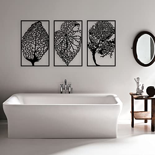 Peak Metal Wall Art, 3 Set Of Autumn Art Of Leaves, Tree Of Life Wall Art, Minimalist Wall Sculptures, Wall Decor Living Room Dining Room, Christmas Gift 43 X 21 Inch (Black) #TOP6
