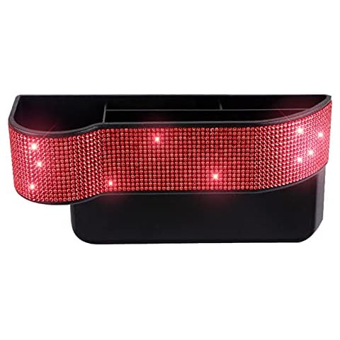 SPANICE Bling Bling Car Seat Organizer Front Seat Gap Filler with Crystal Rhinestones Diamond, PU Leather Car Seat Console Storage Organizer for Car Accessories (1 PC- Driver Side Red) Cover