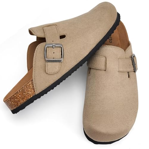 Image of Torotto Womens Clogs Cork Footbed Suede Slippers Arch Support Potato Shoes with Adjustable Buckle