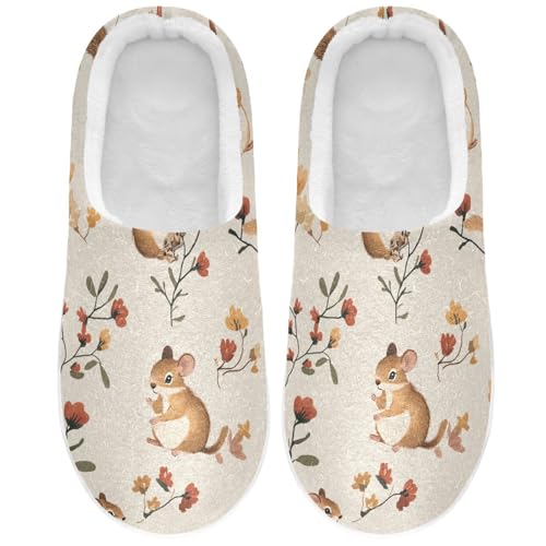 JUNZAN Beauty Squirrel animal Beige Womens House Cotton Slippers Soft Memory Foam Travel Slippers for Bedroom Funny Presents 6-7