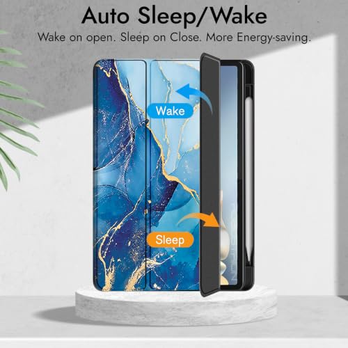 Image of Robustrion Case for Moto Pad 70 Pro 13 inch Cover Case with [Pencil Holder] [Soft Flexible Case] for Motorola Pad 70 Pro 13 inch Cover Case [Auto Sleep Wake Support] - Marble Blue