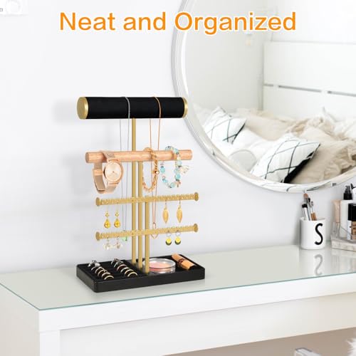 PAMANO 3 Tier Jewelry Stand Organizer with Tary, Bracelet Holder Display, Beige Velvet Necklace Holder for Women, Jewelry Storage for Bracelets, Necklaces, Earrings, Rings, Watches by PAMANO - Image 6