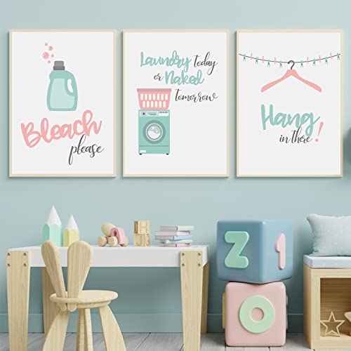 Colorful Laundry Room Art Funny Quotes Laundry Room Canvas Wall Art Minimalist Pink Green Laundromat Wash Sign Art Print Laundry Sign Posters Colorful Painting Decor Laundry Room 12X16Inx3Pcs No Frame #TOP2