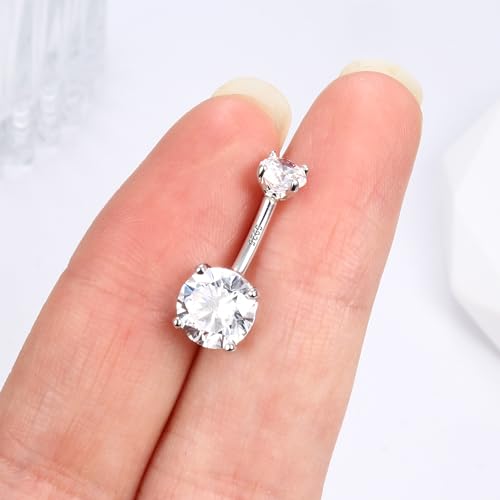 Fiasaso 14G Sterling Silver Belly Button Rings For Women Round Cubic Zirconia Navel Barbell Stud Hypoallergenic Body Piercing Jewelry Silver 8Mm thumb #6