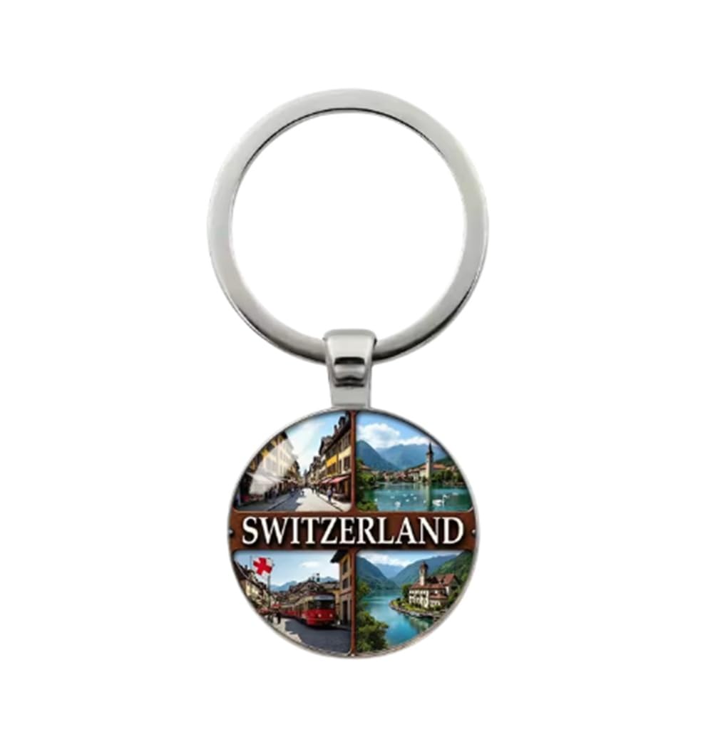 CMJ™ Switzerland Keyring Glass Dome Keychain Travel Swiss UK SELLER