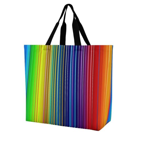 Rrtsmsgh Large Tote Bag for Women - Reusable Grocery Bags Heavy Duty Polyester Tote with Sturdy Handles, Large Capacity Rainbow Striped Travel Bag Fashion Shoulder Bags for Gym Travel Work