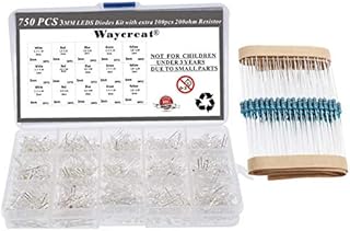 Waycreat 750pcs (5 Colors x 150pcs) 3mm LED Light Emitting Diodes Round Head Clear Assorted Color Kit (100pcs 200ohm resistors Included)
